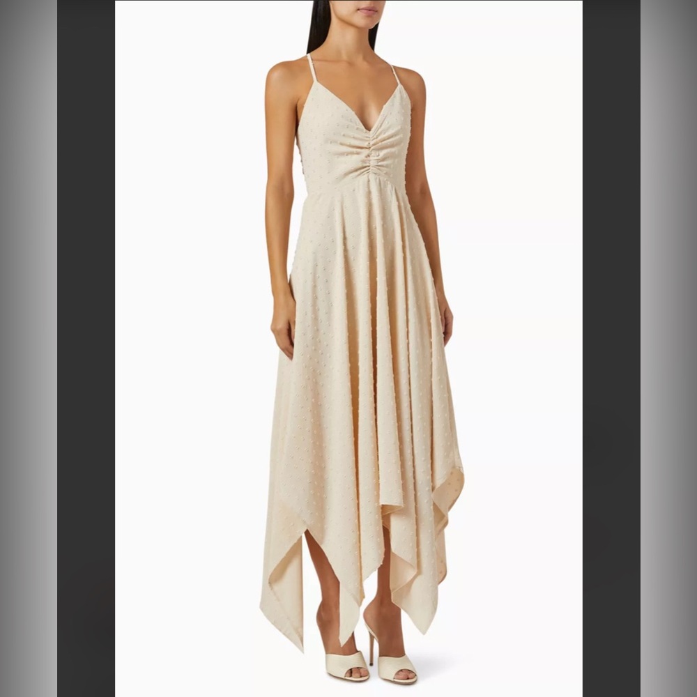 Cream Sleeveless Dress with Asymmetrical Hem